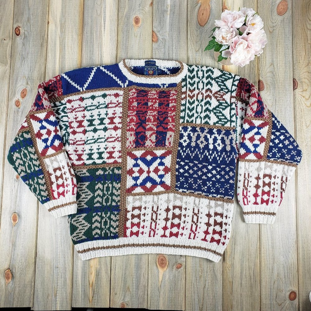 VTG CHAPS Ralph Lauren Hand Knit Sweater. Sz XL